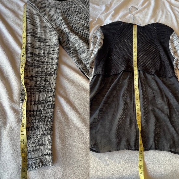 DEX Scoop Neck Open Knit Contrast Chiffon Back Sweater Large Gray / Black - Picture 13 of 16